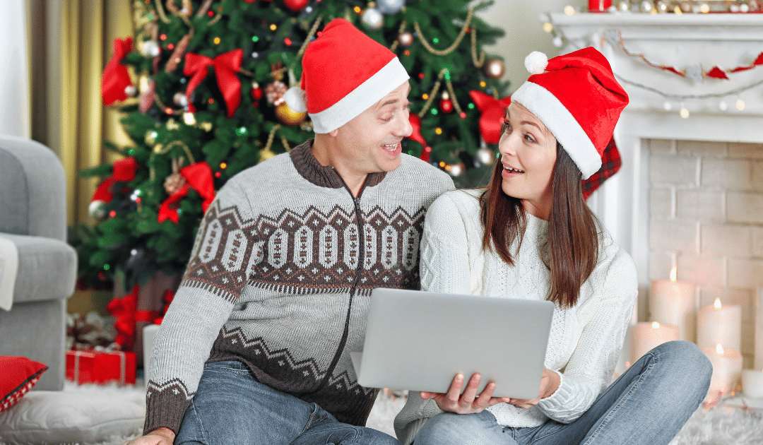 male and female couple with Christmas background
