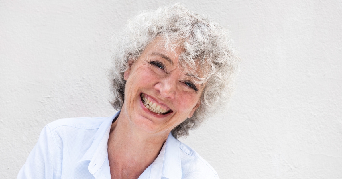 happy woman with white hair