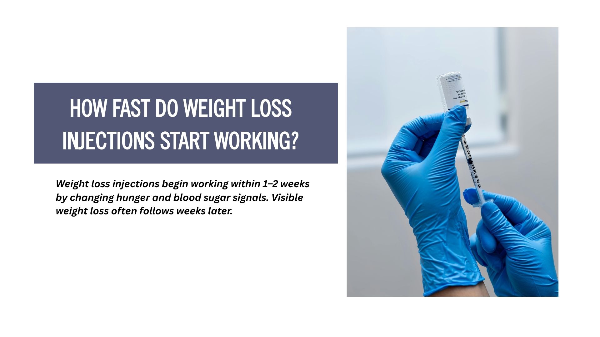 hands holding a syringe and a text saying "how fast do weightloss injections work"