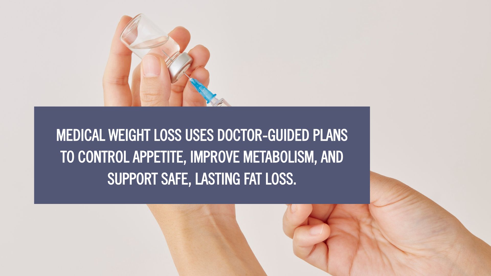 Close-up of a doctor preparing a medical injection as part of a doctor-guided treatment plan, showing what is medical weight loss and how medically supervised therapies can support appetite control, metabolism, and long-term fat loss.